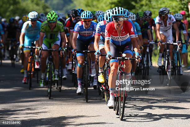 Sebastian Langeveld of the Netherlands and Garmin Sharp leads the bunch during the eleventh stage of the 2014 Tour de France, a 188km stage between...