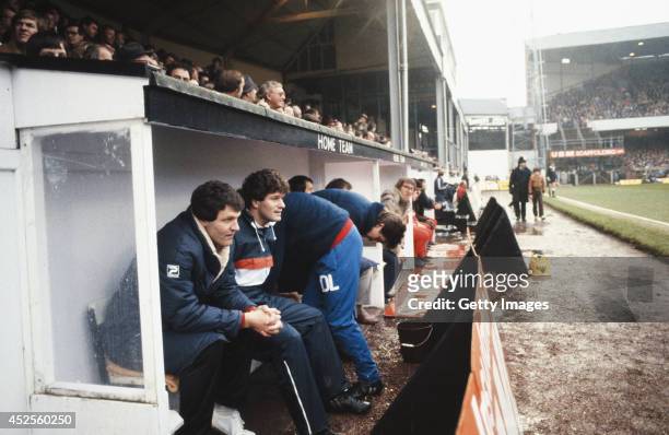 Swansea City manager John Toshack during an FA Cup 3rd Round match between Swansea City and Liverpool at the Vetch Field on January 2, 1982 in...