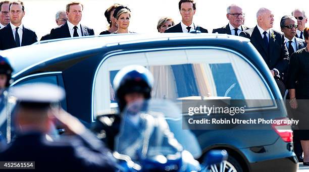 Minister Lodewijk Asscher, King Willem-Alexander and Queen Maxima of The Netherlands, and Dutch Prime minister Mark Rutte attend a ceremony upon the...