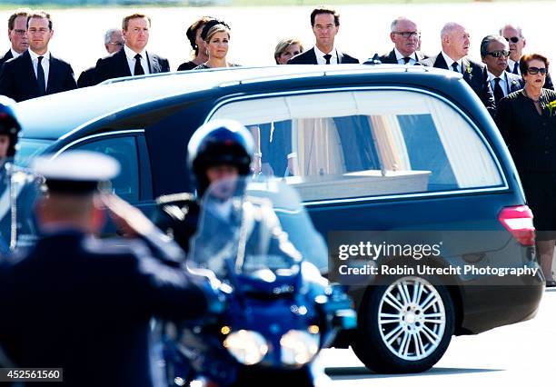 Minister Lodewijk Asscher, King Willem-Alexander and Queen Maxima of The Netherlands, and Dutch Prime minister Mark Rutte attend a ceremony upon the...