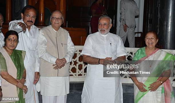 Lok Sabha Speaker Sumitra Mahajan, Prime Minister Narendra Modi, BJP leader LK Advani, Urban Development Minister M Venkaiah Naidu and External...