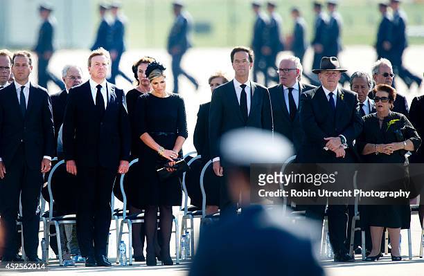 Minister Lodewijk Asscher, King Willem-Alexander and Queen Maxima of The Netherlands, and Dutch Prime minister Mark Rutte attend a ceremony upon the...