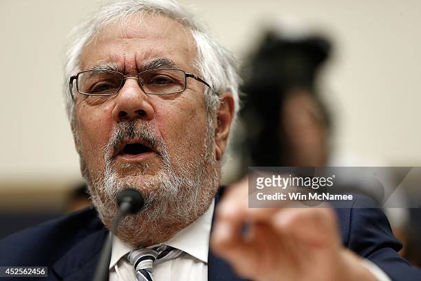 Former House Financial Services Committee chairman Barney Frank testifies before the House Financial Services Committee July 23, 2014 on Capitol Hill...