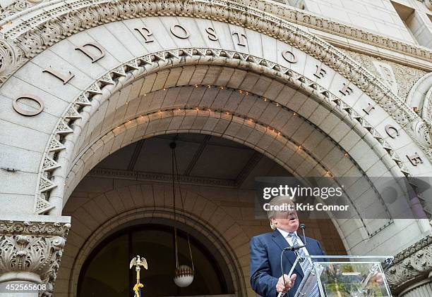 Donald Trump speaks during the Trump International Hotel Washington, D.C Groundbreaking Ceremony at Old Post Office on July 23, 2014 in Washington,...