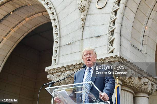 Donald Trump speaks during the Trump International Hotel Washington, D.C Groundbreaking Ceremony at Old Post Office on July 23, 2014 in Washington,...