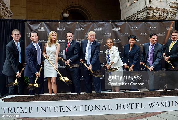 Eric Trump, Donald Trump Jr., Ivanka Trump, Vincent Gray, Donald Trump, Eleanor Holmes Norton, Muriel Bowser and Norman Dong attend the Trump...