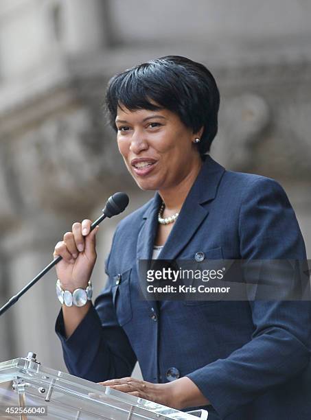 Muriel Bowser speaks during the Trump International Hotel Washington, D.C Groundbreaking Ceremony at Old Post Office on July 23, 2014 in Washington,...