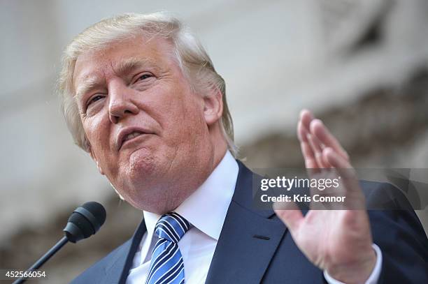 Donald Trump speaks during the Trump International Hotel Washington, D.C Groundbreaking Ceremony at Old Post Office on July 23, 2014 in Washington,...