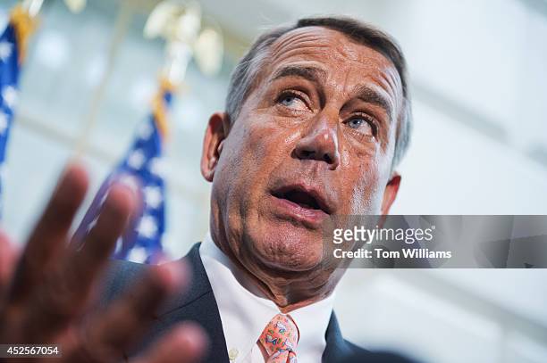 Speaker John Boehner, R-Ohio, addresses the media after a meeting of House Republicans in the Capitol, July 23, 2014.