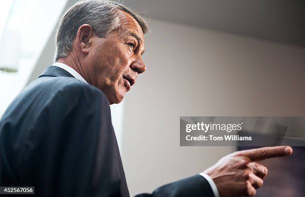 Speaker John Boehner, R-Ohio, addresses the media after a meeting of House Republicans in the Capitol, July 23, 2014.