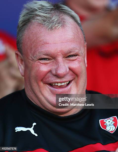 Steve Evans, manager of Rotherham United looks on during the Pre Season Friendly match between Rotherham United and Nottingham Forest at The New York...