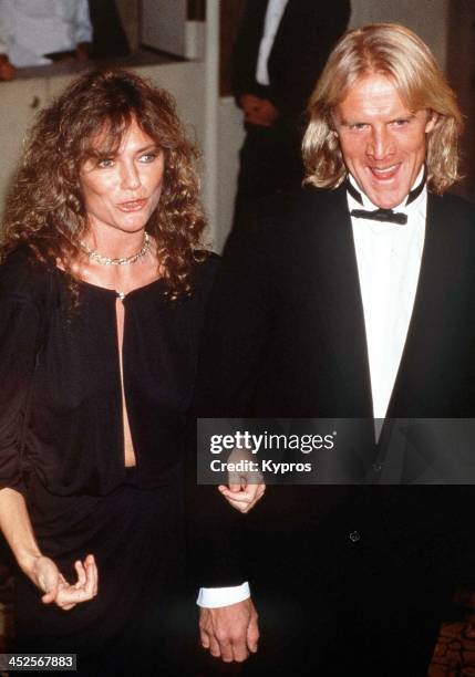 English actress Jacqueline Bisset with her partner, Russian actor and ballet dancer Alexander Godunov, circa 1988.