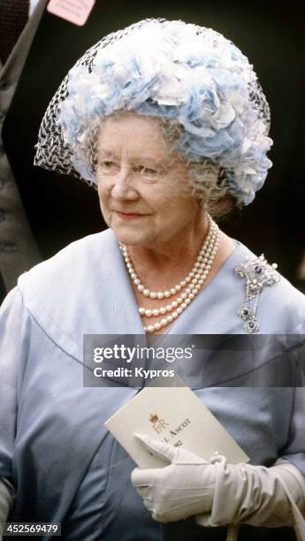 Queen Elizabeth The Queen Mother at Royal Ascot, UK, June 1982.