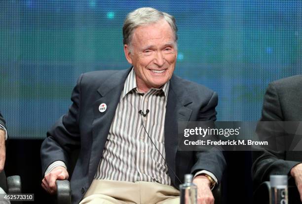 Dick Cavett speaks onstage during the 'Dick Cavett's Watergate ' panel during the PBS Networks portion of the 2014 Summer Television Critics...