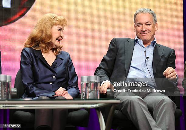 Kathryn Crosby and Harry Crosby speak onstage during the AMERICAN MASTERS "Bing Crosby Rediscovered" panel during the PBS Networks portion of the...