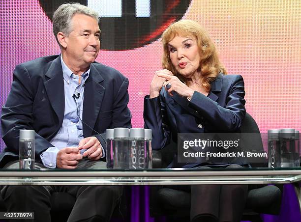 Nathaniel Crosby and Kathryn Crosby speak onstage during the AMERICAN MASTERS "Bing Crosby Rediscovered" panel during the PBS Networks portion of the...