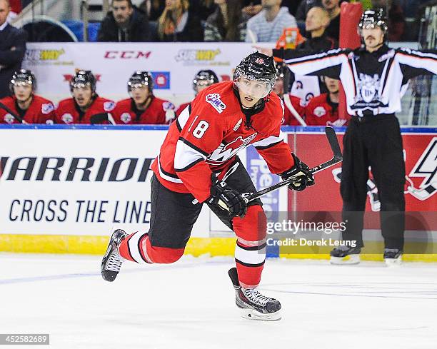 Morgan Klimchuk of the WHL All-Stars skates against team Russia during Game Six of the WHL-Russia Subway Super Series on November 2013 at ENMAX...