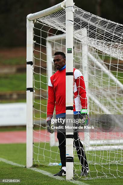 Idriss Carlos Kameni looks on during a Malaga CF training session at Santos Stadium on July 24, 2014 in Adelaide, Australia.