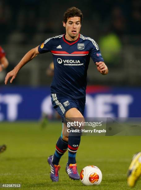 Yoann Gourcuff of Olympique Lyonnais in action during the UEFA Europa League Group I match between Olympique Lyonnais and Real Betis Balompie at...