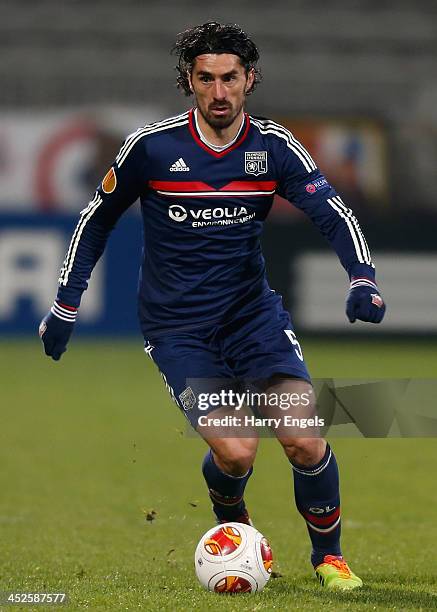 Milan Bisevac of Olympique Lyonnais in action during the UEFA Europa League Group I match between Olympique Lyonnais and Real Betis Balompie at Stade...