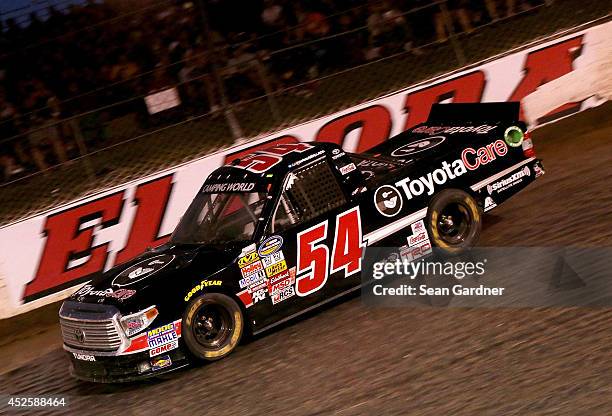 Darrell Wallace Jr. , driver of the ToyotaCare Toyota, races during the Camping World Truck 2nd Annual 1-800 Car Cash Mudsummer Classic at Eldora...