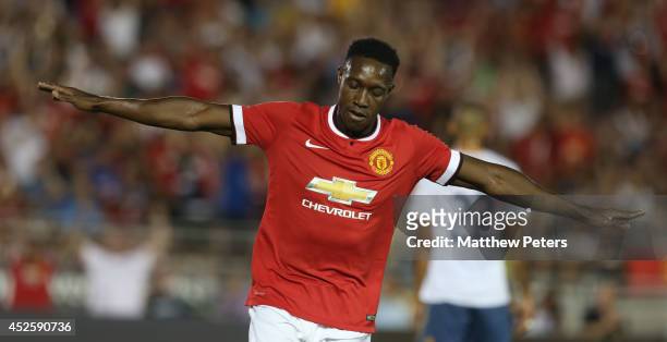 Danny Welbeck of Manchester United celebrates scoring their first goal during the pre-season friendly match between Los Angeles Galaxy and Manchester...