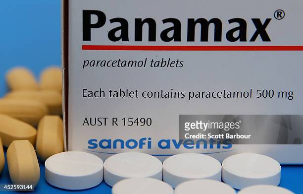 Paracetamol tablets sit on a table on July 24, 2014 in Melbourne, Australia. In a new study published in the prestigious medical journal, 'The...