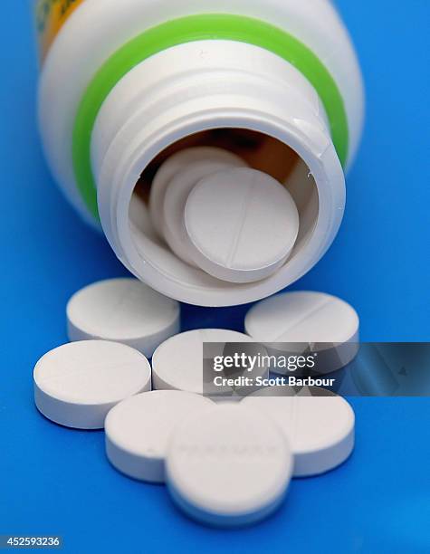 Paracetamol tablets sit on a table on July 24, 2014 in Melbourne, Australia. In a new study published in the prestigious medical journal, 'The...