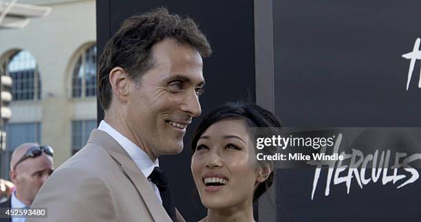 Actor Rufus Sewell and guest attend the Los Angeles premiere of Hercules at TCL Chinese Theatre on July 23, 2014 in Hollywood, California.