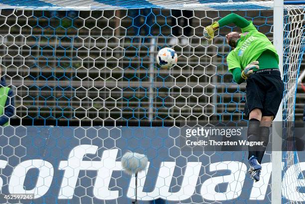 Marcel Heller of Darmstadt is scoring the opening goal during the third league match between SV Darmstadt 98 and SV Wehen Wiesbaden at Stadion am...
