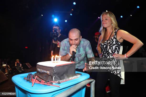 Radio personality Peter Rosenberg and wife Alexa Rosenberg celebrate Peter Rosenberg's birthday at PeterPalooza 3 at Best Buy Theater on July 23 in...
