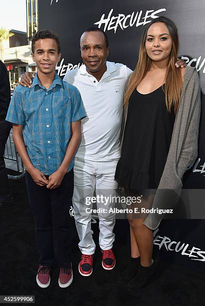Daniel Ray Leonard, former boxing champion Sugar Ray Leonard and Camille Leonard arrive to the premiere of Paramount Pictures' "Hercules" at the TCL...