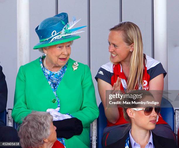 Queen Elizabeth II watches the England vs Wales women's hockey match at the Glasgow National Hockey Centre during day one of 20th Commonwealth Games...