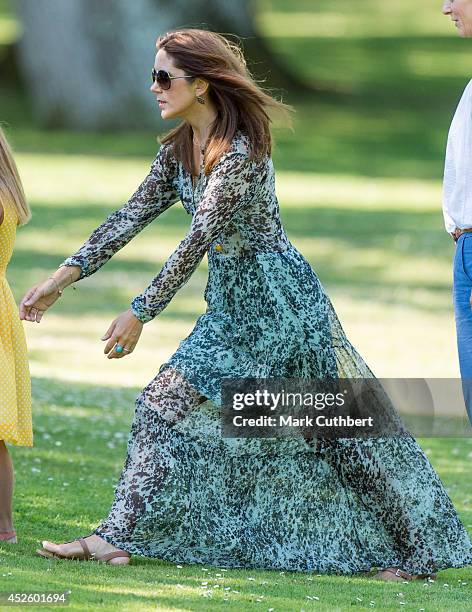 Crown Princess Mary of Denmark attends the annual Summer photo call for the Royal Danish family at Grasten Castle on July 24, 2014 in Grasten,...