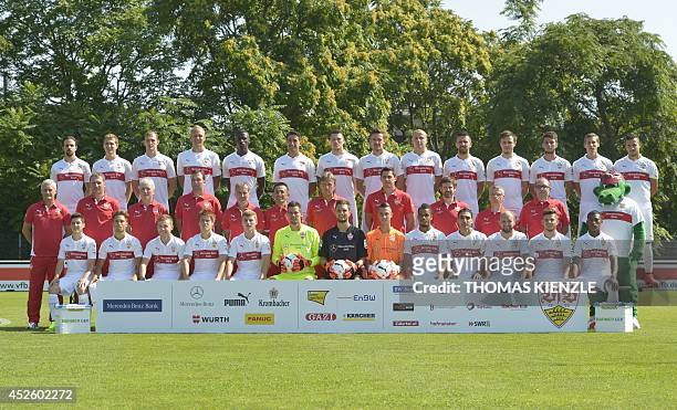 The team of German first division Bundesliga football club VfB Stuttgart pose in Stuttgart, southwestern Germany, on July 24, 2014: : Marco Rojas,...