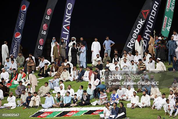 Afghan supporters on the hill at the Zayed Cricket Stadium ahead of the Ireland v Afghanistan Final at the ICC World Twenty20 Qualifiers at the Zayed...