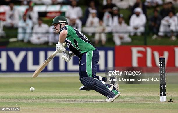 Paul Stirling of Ireland batting during the Ireland v Afghanistan Final at the ICC World Twenty20 Qualifiers at the Zayed Cricket Stadium on November...
