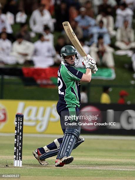 Kevin O'Brien of Ireland batting during the Ireland v Afghanistan Final at the ICC World Twenty20 Qualifiers at the Zayed Cricket Stadium on November...