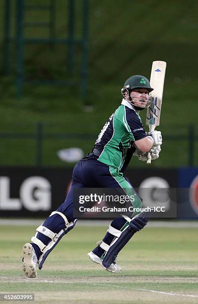 Paul Stirling of Ireland batting during the Ireland v Afghanistan Final at the ICC World Twenty20 Qualifiers at the Zayed Cricket Stadium on November...