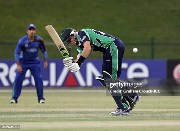 Trent Johnston of Ireland batting during the Ireland v Afghanistan Final at the ICC World Twenty20 Qualifiers at the Zayed Cricket Stadium on...