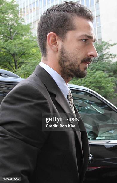 Shia LaBeouf arrives at criminal court on July 24, 2014 in New York City.