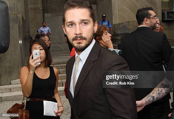 Shia LaBeouf leaves criminal court on July 24, 2014 in New York City.