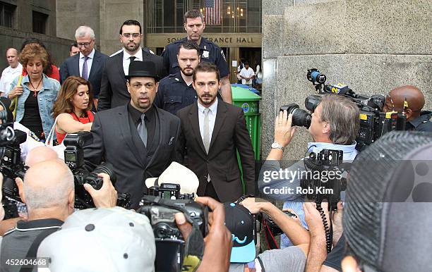 Shia LaBeouf leaves criminal court on July 24, 2014 in New York City.