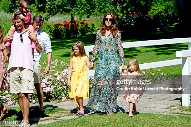Crownprince Frederik, Crownprincess Mary, Princess Isabella, Princess Josephine, Prince Joachim and Princess Athena attend the annual summer photo...