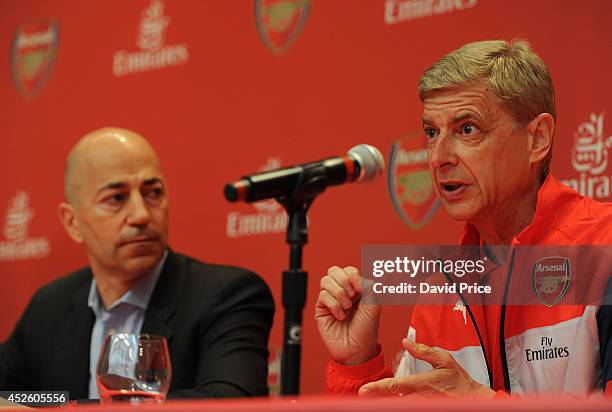 Arsene Wenger the Arsenal Manager and Ivan Gazidis the Arsenal CEO talk at the Emirates Business Breakfast in the Ballroom in the W Hotel at on July...