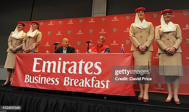 Arsene Wenger the Arsenal Manager and Ivan Gazidis the Arsenal CEO talks at the Emirates Business Breakfast in the Ballroom in the W Hotel at on July...