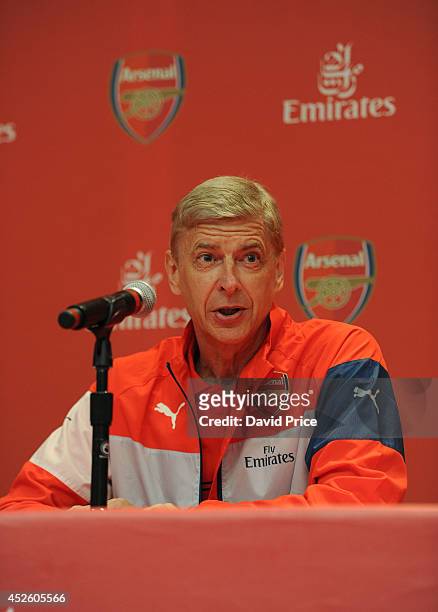 Arsene Wenger the Arsenal Manager talks at the Emirates Business Breakfast in the Ballroom in the W Hotel at on July 24, 2014 in Hoboken, New Jersey.
