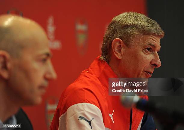 Arsene Wenger the Arsenal Manager and Ivan Gazidis the Arsenal CEO talk at the Emirates Business Breakfast in the Ballroom in the W Hotel at on July...