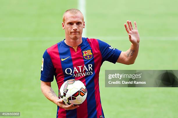 Barcelona Unveil New Signing Jeremy Mathieu Photos and Premium High Res ...