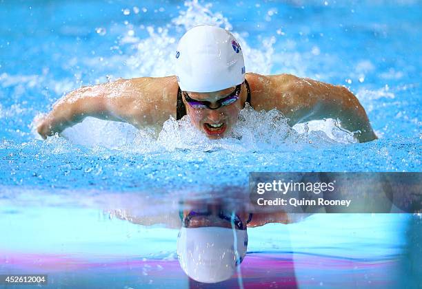 Hannah Miley of Scotland competes on the way to winning the gold medal in the Women's 400m Individual Medley Final at Tollcross International...